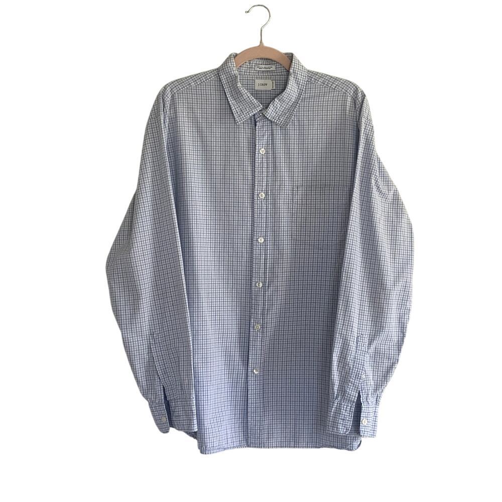 J. Crew Men's Blue Checked Cotton Long Sleeve Button Down Shirt Size XL